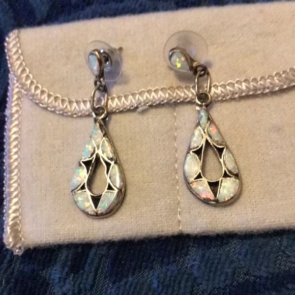 Estate find: .925 Sterling Opal Mosaic Dangle earrings. See description - Picture 1 of 6